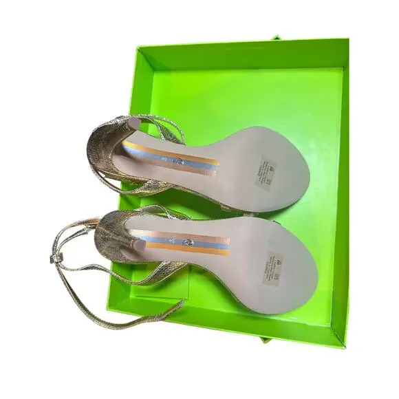 BRAND NEW*Sam Edelman Gemmie Sandals in Amber Gold Metallic Leather - Picture 3 of 4